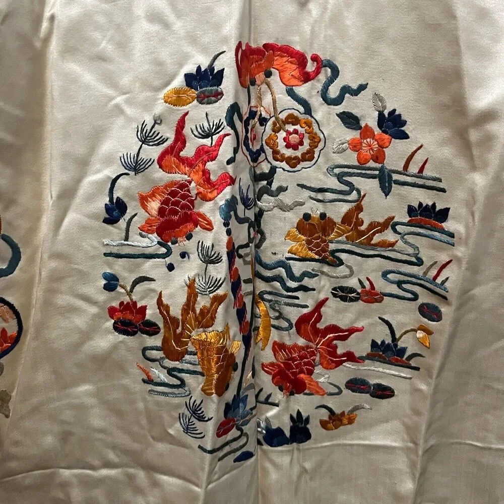 Chinese Silk Robe Qing Dynasty Antique Koi Fish Embroidered Brought US WWII Era
